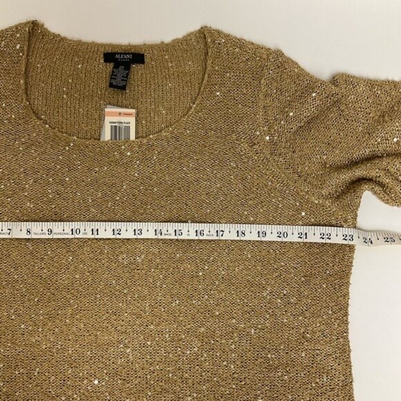 Alfani Gold Sequined Shimmer Scoop Neck Women's Elegant Plus Size Knitted Top - Picture 6 of 10